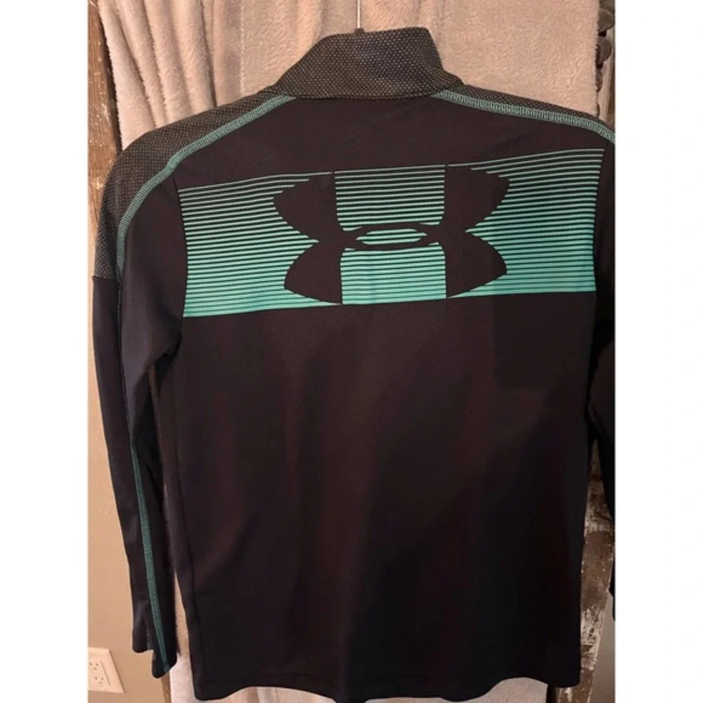 Under Armour‎ Pullover Quarter Zip Black Teal Athletic Shirt